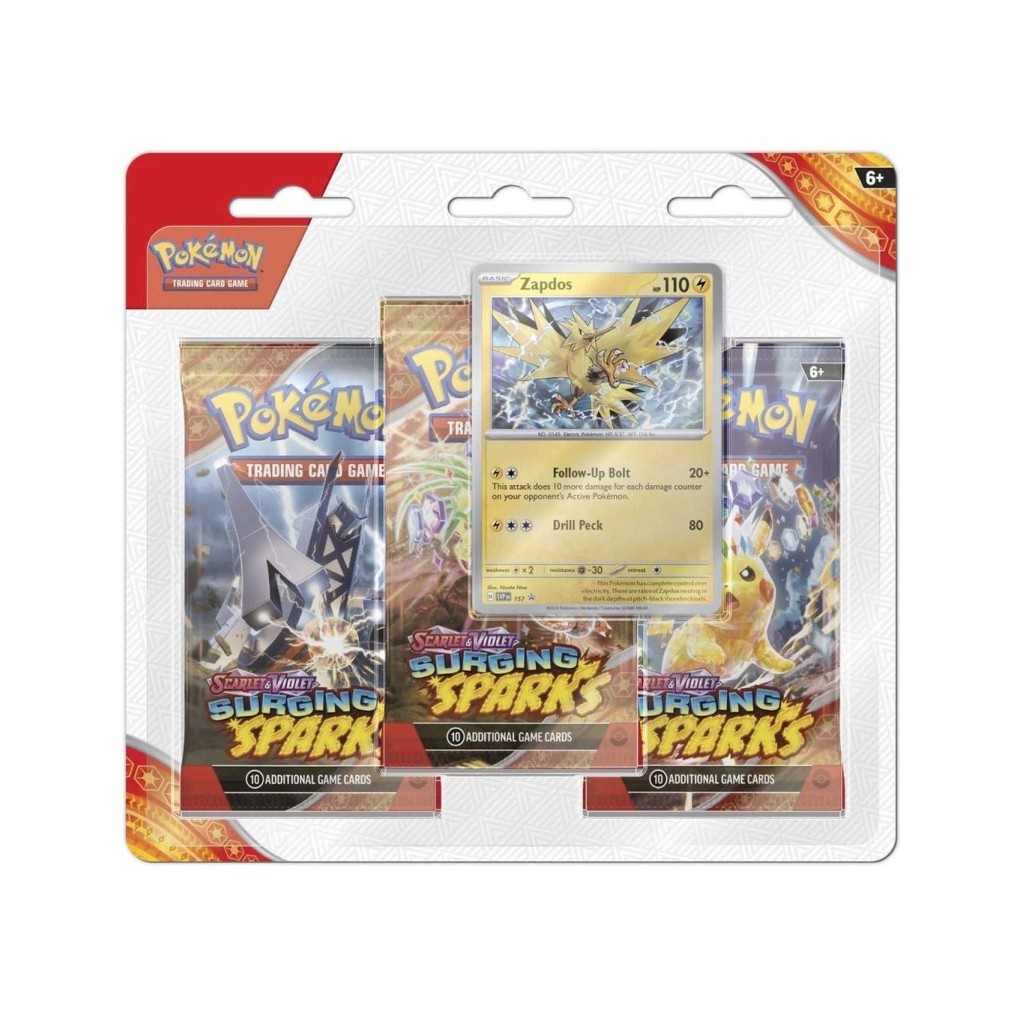 POKÉMON TCG SURGING SPARKS 3-PACK-BLISTER ZAPDOS INGLÉS